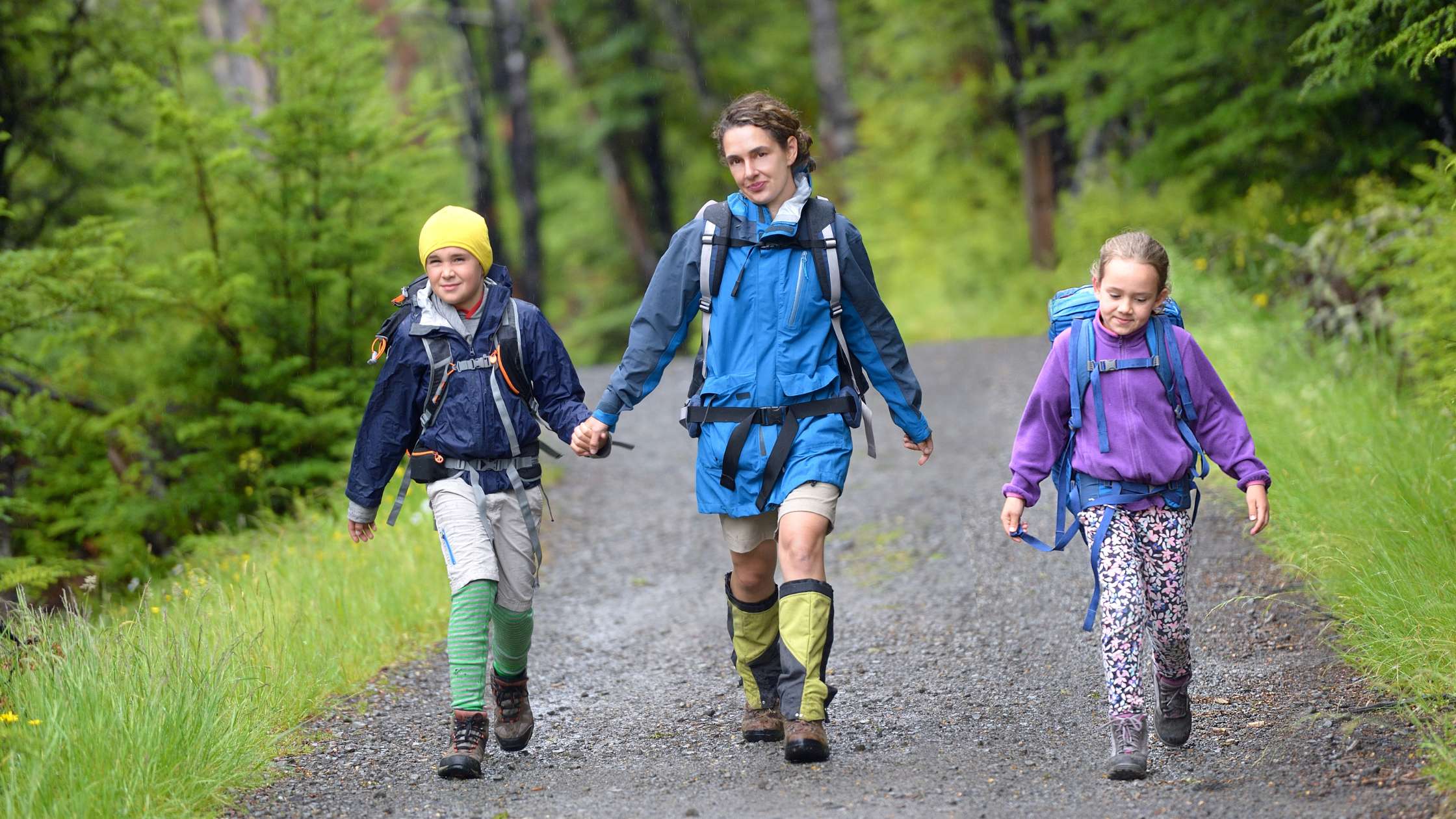 Healthy family bush walking in New Zealand